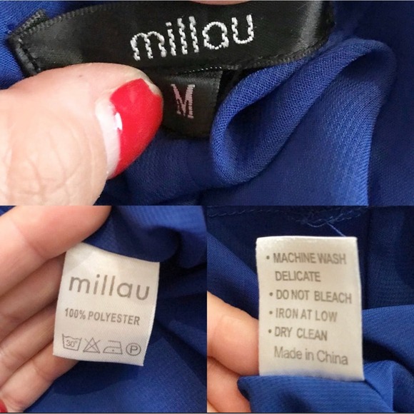 MILLAU Chiffon Blue Shift Swing Dress Sheer Layers Scoop Neck Sleeveless Medium - Picture 5 of 7